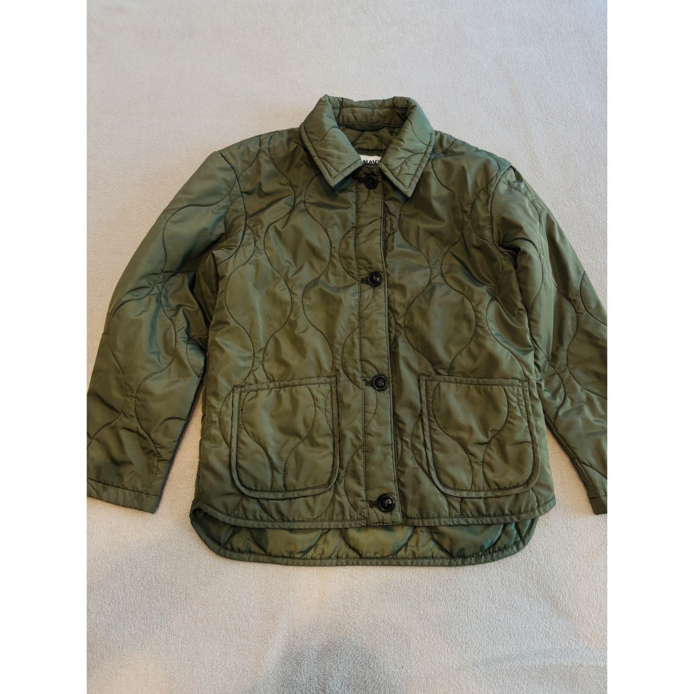 Old Navy Water Resistant Quilted Button Front Jacket Green Girls Size M (8) **